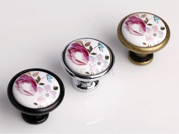 Modern tulip Small ceramic with zinc alloy pedestal furniture handle High grade shoes cabinet knob European Rural style pulls