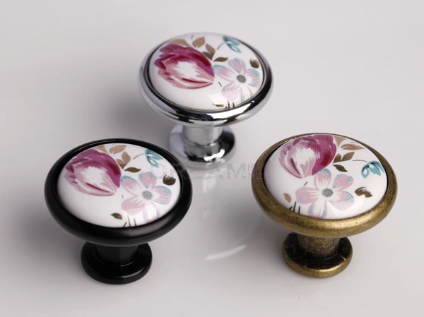 Modern tulip Small ceramic with zinc alloy pedestal furniture handle High grade shoes cabinet knob European Rural style pulls