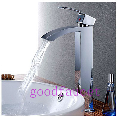 Single Handle Chrome Waterfall Bathroom Sink Basin Faucet Mixer Tap Tall Style Water Tap Hot And Cold
