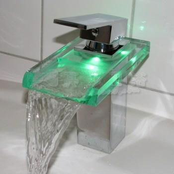 3 colour changing bathroom faucet  glass faucet waterfall basin faucet led light red green blue