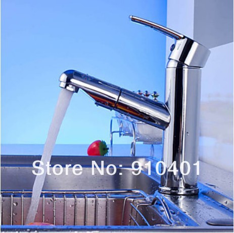 Chrome Finish Pull Out Spray Spout Kitchen Faucet Vessel Sink Mixer Tap Single Handle Hole