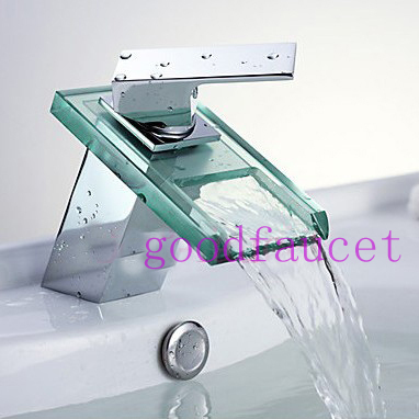 Contemporary Promotion bathroom waterfall basin faucet vessel sink mixer tap glass spout
