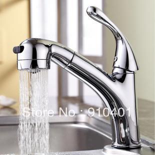 NEW Chrome finish solid brass kitchen faucet pull out sprayer vessel sink single handle faucet hot and cold tap