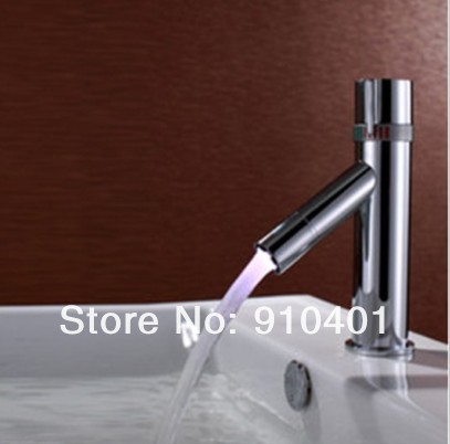 NEW!Contemporary polish color changing  led bathroom basin faucet brass chrome finish sink mixer tap circle handle