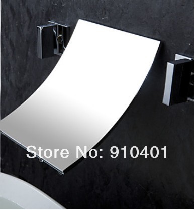 NEW Waterfall wall mount bathroom basin faucet dual handles brass chrome finish