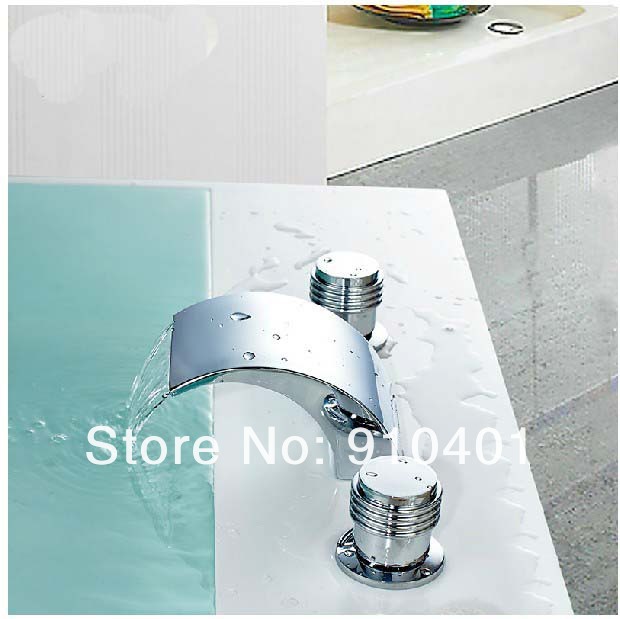 NEW Wholesale and retail Promotion Chrome Brass Bathroom Waterfall Basin Faucet Dual Handles Vanity Sink Mixer Tap