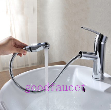 NEW bathroom Basin Faucet Chrome Finish solid brass bathroom tap mixer pull our sprayer basin hot and cold  faucet