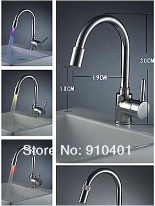 New Contemporary 100% Solid Brass Basin Faucet Bathroom Mixer With Color Changing LED (Chrome)