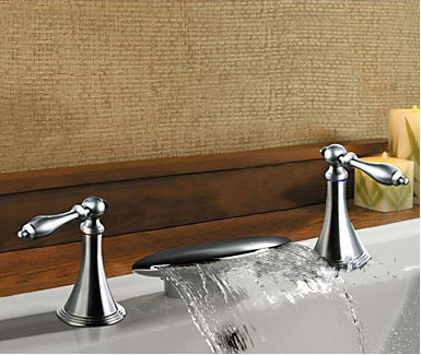 Polish Solid brass double handles 3 holes bathroom sink basin faucet tub waterfall mixer tap chrome finish