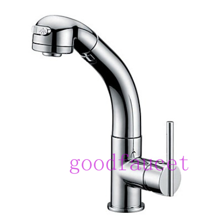 Promotion Contemporary Chrome Solid Brass Pull Out Kitchen Faucet 2-function Cobra Sink Mixer Hot & Cold  Tap
