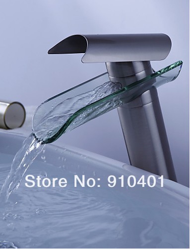 Waterfall Solid Brass  Bathroom Faucet Glass Single Lever Basin Faucet Sink Mixer Brushed Nickel Tap 0509T