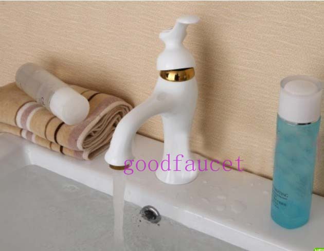 Wholesale And Retail NEW Polished Bathroom Basin Faucet Single Handle Vessel Sink Mixer Tap -White Color Faucet