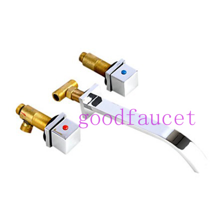 Wholesale And Retail New Wall Mounted Brass Bathroom Waterfall Faucet Dual Handles Basin Mixer Tap Chrome Finish