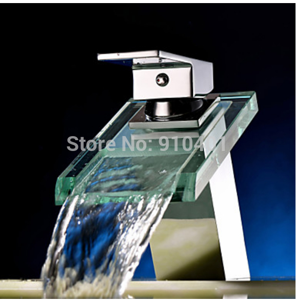 Wholesale And Retail Promotion Chrome Brass Bathroom Basin Faucet Waterfall Glass Spout Vanity Sink Mixer Tap