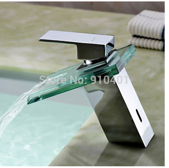 Wholesale And Retail Promotion Chrome Brass Bathroom Basin Faucet Waterfall Glass Spout Vanity Sink Mixer Tap