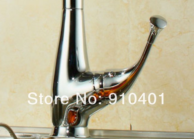 Wholesale And Retail Promotion Chrome Brass Deck Mounted Kitchen Faucet Pull Out Sprayer Dual Spout Mixer Tap