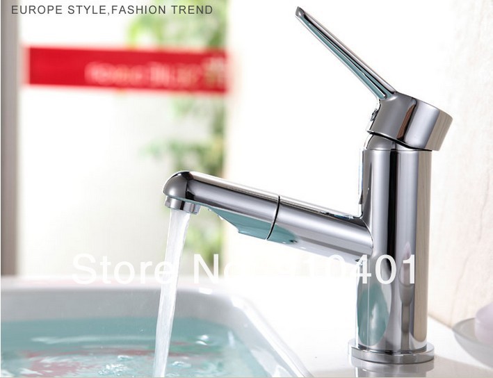 Wholesale And Retail Promotion Chrome Brass Deck Mounted Pull Out Bathroom Basin Faucet Hair Mixer Tap Sprayer