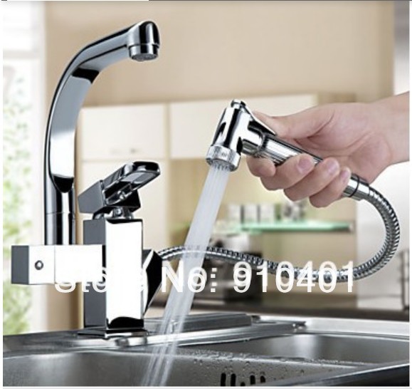 Wholesale And Retail Promotion Chrome Brass Kitchen Faucet Pull Out Swivel Spout Vessel Sink Mixer Tap One Handle