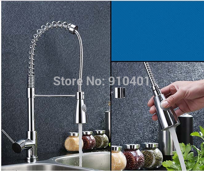 Wholesale And Retail Promotion Chrome Brass Pull Down Kitchen Faucet Spring Kitchen Sink Mixer Tap Single Lever