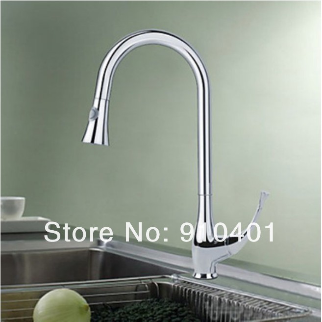Wholesale And Retail Promotion  Chrome Brass Pull Out Kitchen Faucet Sink Mixer Tap Swivel Spout Single Handle