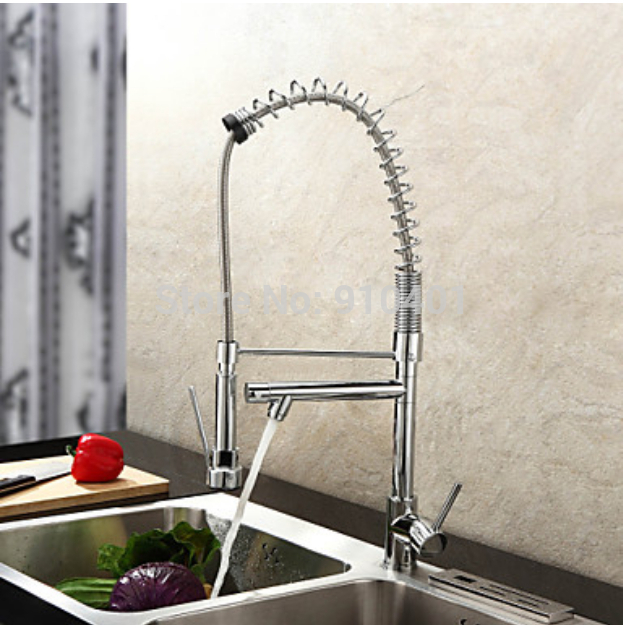 Wholesale And Retail Promotion Chrome Brass Pull Out Spring Kitchen Faucet Swivel Spout Vessel Sink Mixer Tap
