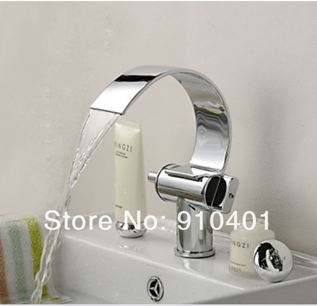 Wholesale And Retail Promotion  Chrome Brass Waterfall Bathroom Basin Faucet Dual Handles Vanity Sink Mixer Tap