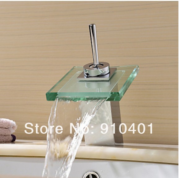 Wholesale And Retail Promotion  Chrome Brass Waterfall Bathroom Basin Faucet Glass Spout Sink Mixer Tap 1 Handle