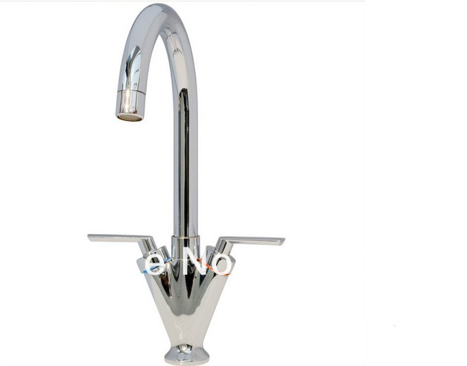 Wholesale And Retail Promotion  Chrome Deck Mounted Bathroom Basin Faucet Kitchen Sink Mixer Tap Dual Handles