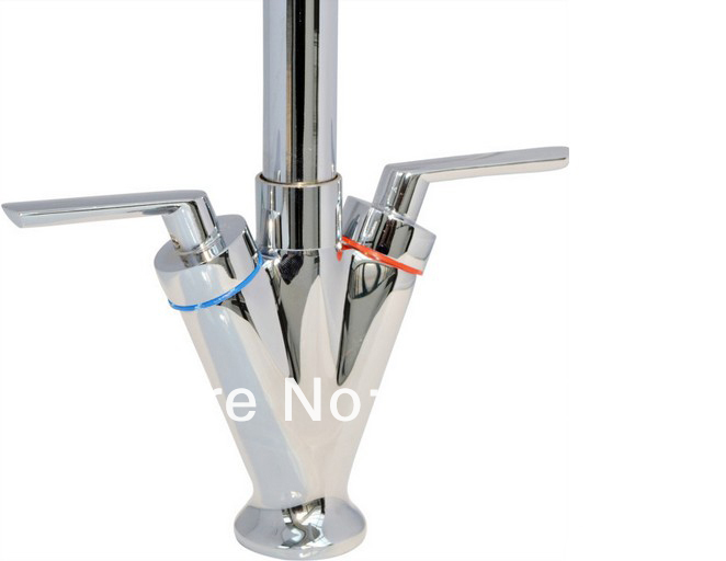 Wholesale And Retail Promotion  Chrome Deck Mounted Bathroom Basin Faucet Kitchen Sink Mixer Tap Dual Handles