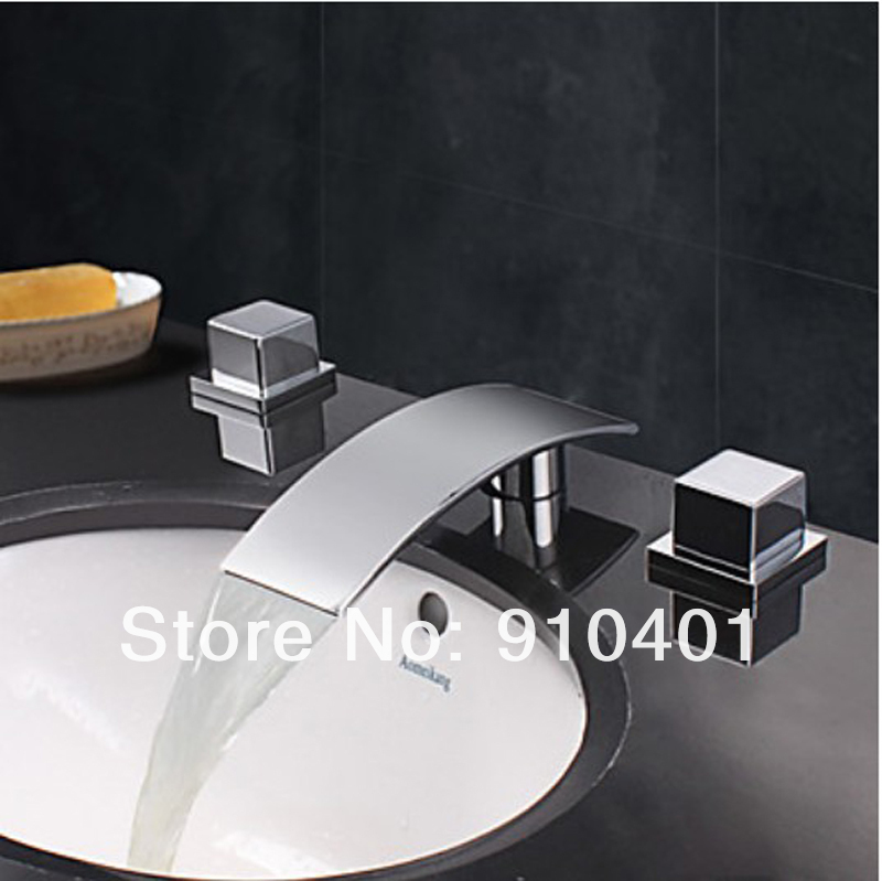 Wholesale And Retail Promotion Chrome Deck Mounted Waterfall Bath Basin Faucet Dual Two Handles Sink Mixer Tap