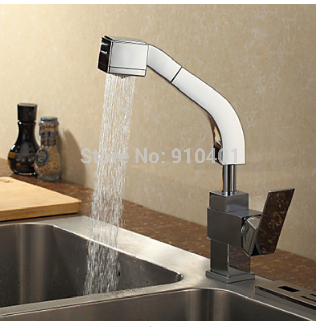 Wholesale And Retail Promotion Chrome Finish Kithchen Faucet Pull Out Spout Vessel Sink Mixer Tap Single Handle