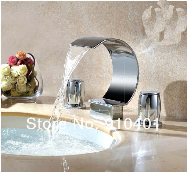 Wholesale And Retail Promotion Classic Chrome Brass Waterfall Bathroom Basin Faucet Dual Handles Sink Mixer Tap