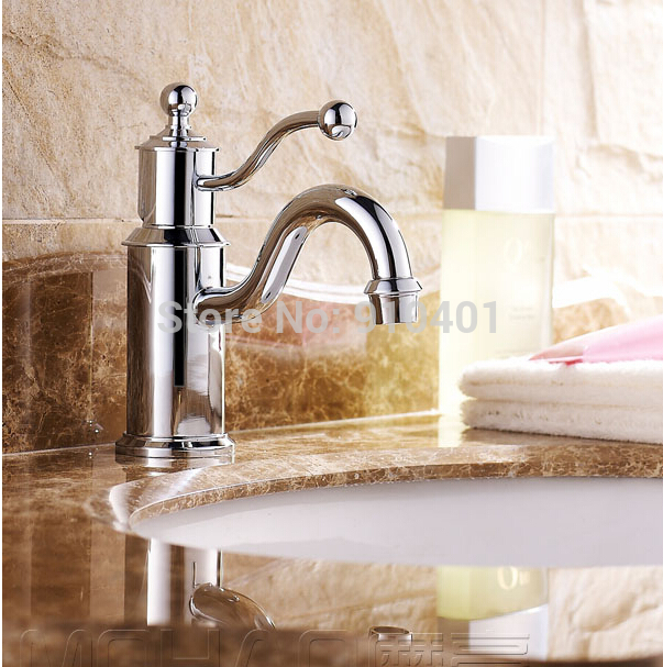 Wholesale And Retail Promotion Classic Deck Mounted Chrome Brass Bathroom Faucet Vanity Sink Mixer Tap 1 Handle