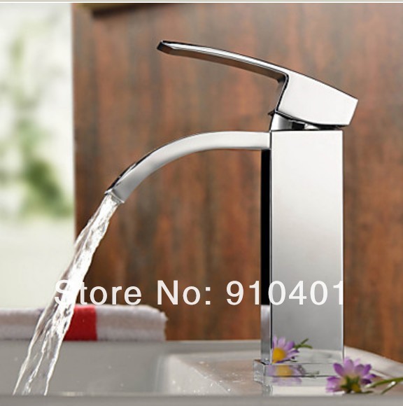 Wholesale And Retail Promotion Deck Mount Chrome Brass Waterfall Bathroom Basin Faucet Single Handle Mixer Tap