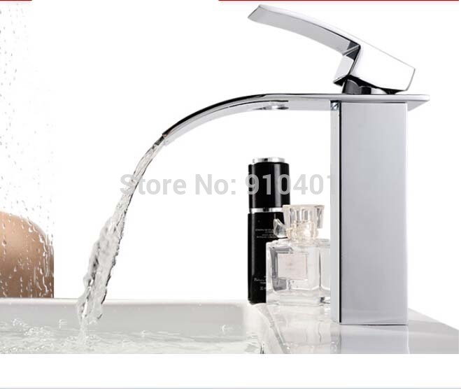Wholesale And Retail Promotion Deck Mount Waterfall Chrome Brass Bathroom Basin Faucet Single Handle Mixer Tap
