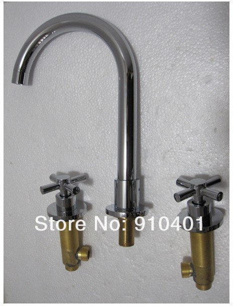 Wholesale And Retail Promotion  Deck Mounted Chrome Brass Bathroom Basin Faucet Dual Cross Handles Sink Mixer