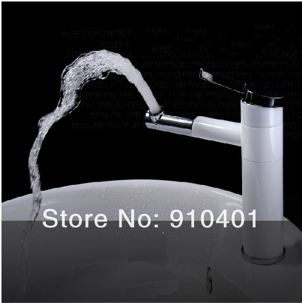 Wholesale And Retail Promotion Deck Mounted Chrome Brass Bathroom Basin Faucet White Painting Long Spout Mixer