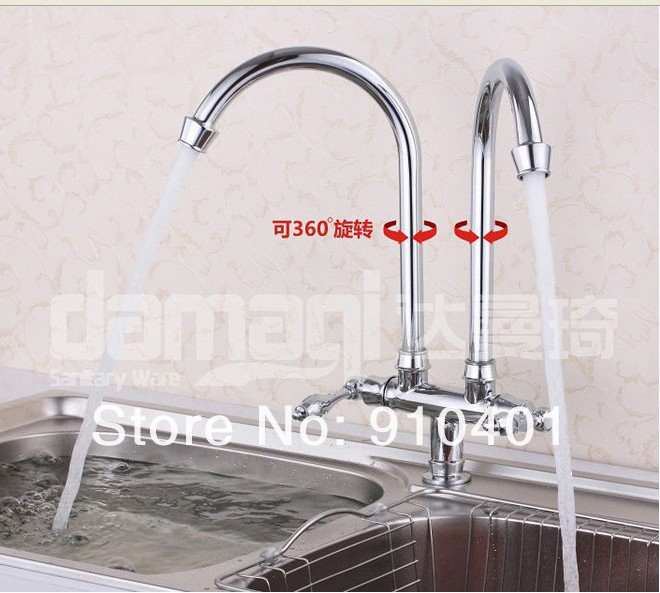 Wholesale And Retail Promotion Deck Mounted Chrome Brass Double Swivel Spout Kitchen Faucet For Cold Water Tap