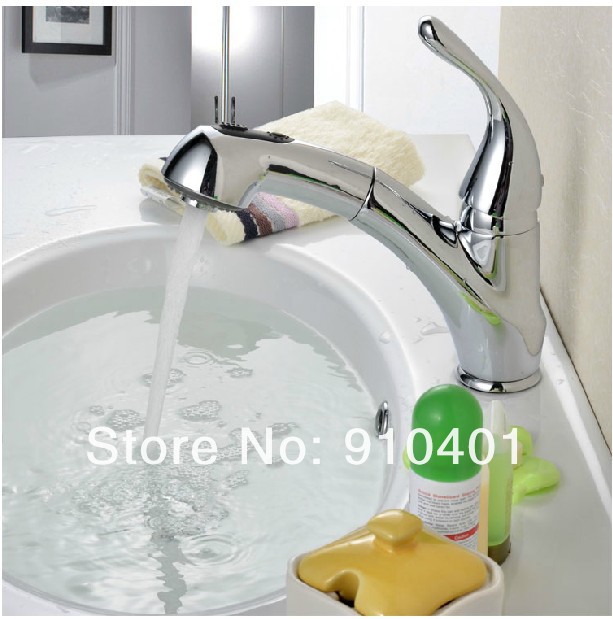 Wholesale And Retail Promotion Deck Mounted Chrome Brass Pull Out Bathroom Basin Faucet Single Handle Mixer Tap