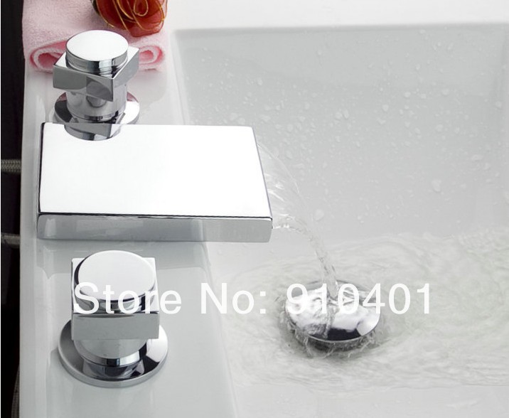 Wholesale And Retail Promotion Deck Mounted Chrome Brass Square Style Waterfall Bathroom Basin Faucet 2 Handle