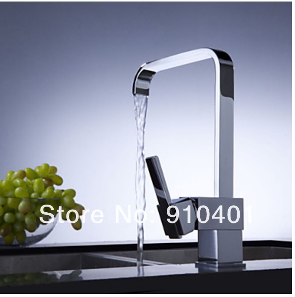 Wholesale And Retail Promotion Deck Mounted Swivel Spout Kitchen Faucet Square Style Sink Mixer Tap 1 Handle