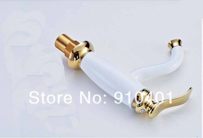Wholesale And Retail Promotion Deck Mounted White & Golden Brass Bathroom Faucet Single Handle Sink Mixer Tap