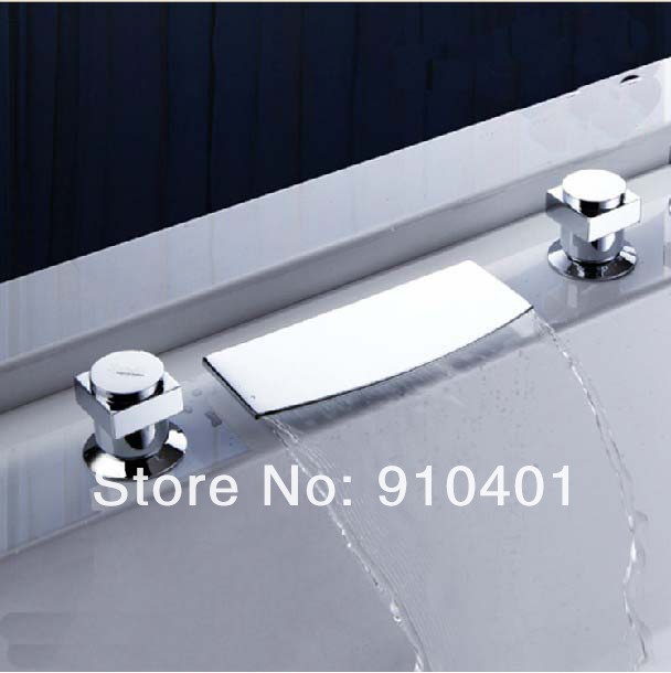 Wholesale And Retail Promotion Deck Mounted Widespread Big Waterfall Basin Faucet Dual Handles Vaniy Mixer Tap