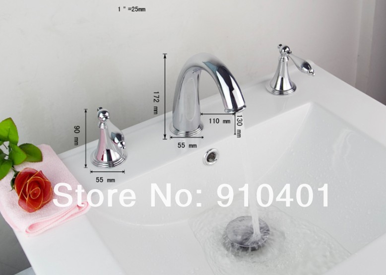 Wholesale And Retail Promotion Deck Mounted Widespread Chrome Brass Bathroom Basin Faucet Dual Handle Mixer Tap