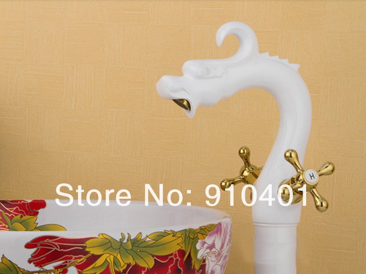 Wholesale And Retail Promotion Elegant White Painting Dragon Bathroom Basin Faucet Tall Vanity Sink Mixer Tap