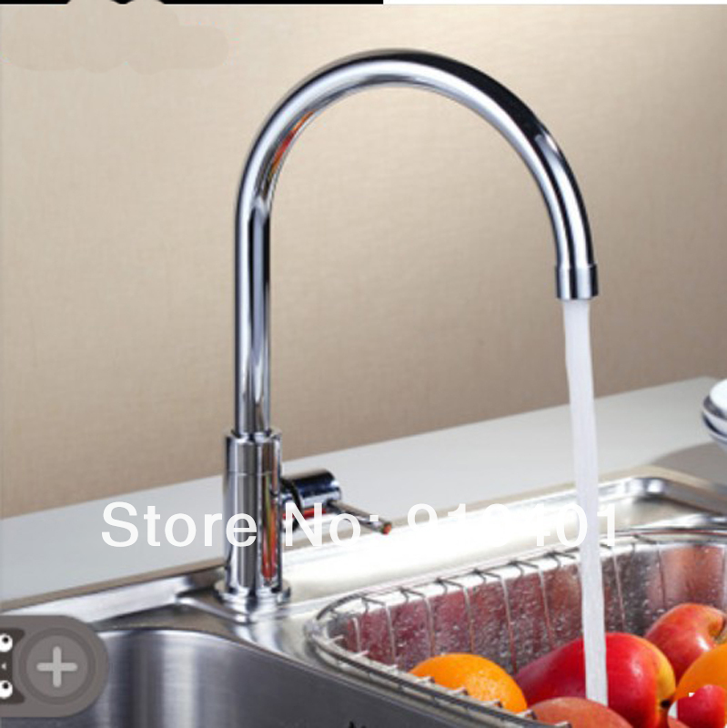 Wholesale And Retail Promotion  Goose Neck Chrome Brass Kitchen Bar Sink Faucet Vessel Mixer Tap Single Handle