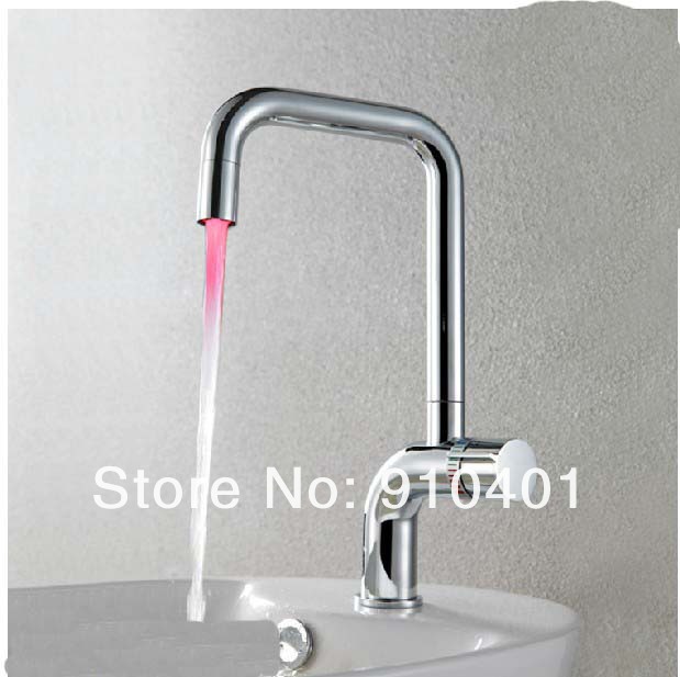 Wholesale And Retail Promotion LED Color Changing Bathroom Kitchen Faucet Single Lever Chrome Brass Mixer Tap