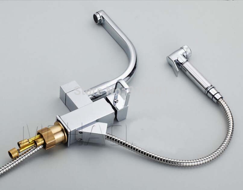 Wholesale And Retail Promotion Luxury Chrome Brass Swivel Spout Kitchen Faucet Pull Out Sprayer Sink Mixer Tap