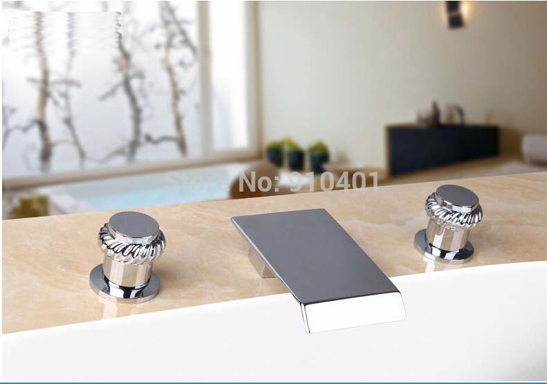 Wholesale And Retail Promotion Luxury Chrome Brass Widespread Bathroom Waterfall Sink Mixer Tap Bathtub Faucet