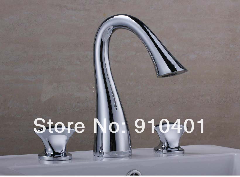 Wholesale And Retail Promotion  Luxury Chrome Finish Bathroom Basin Faucet Deck Mounted Brass Dual Handle Mixer